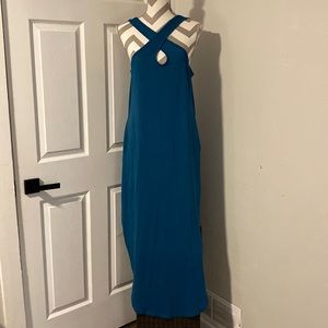 ARABESS women’s blue casual loose sleeveless Beach maxi dress size L